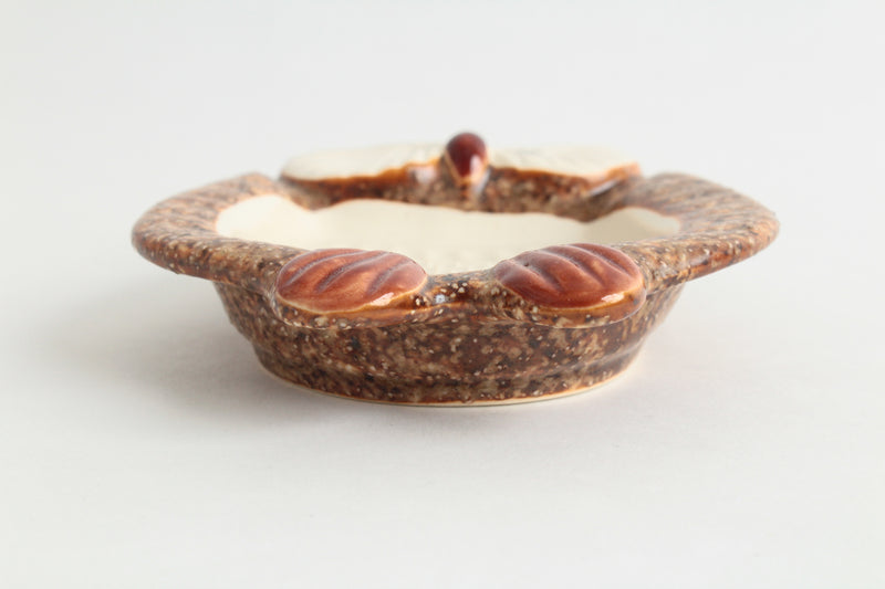 Mino ware Japanese Pottery Grater Dish/Plate Owl Shape Peanut Brown Japan
