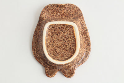 Mino ware Japanese Pottery Grater Dish/Plate Owl Shape Peanut Brown Japan