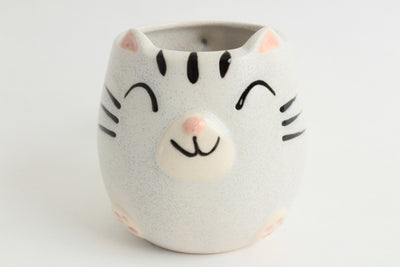 Mino ware Japanese Pottery Mug Cup Cat Shape Chiffon White made in Japan