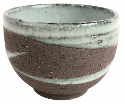 Mino ware Japan Pottery Large Bowl Sky Blue Glaze on Dark Brown (Matcha/Rice)