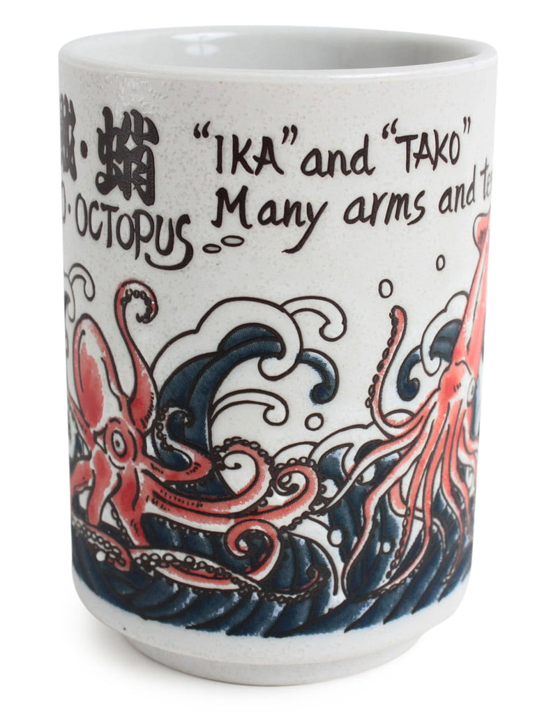 Mino ware Japanese Sushi Yunomi Chawan Tea Cup Squid & Octopus Ika & Tako